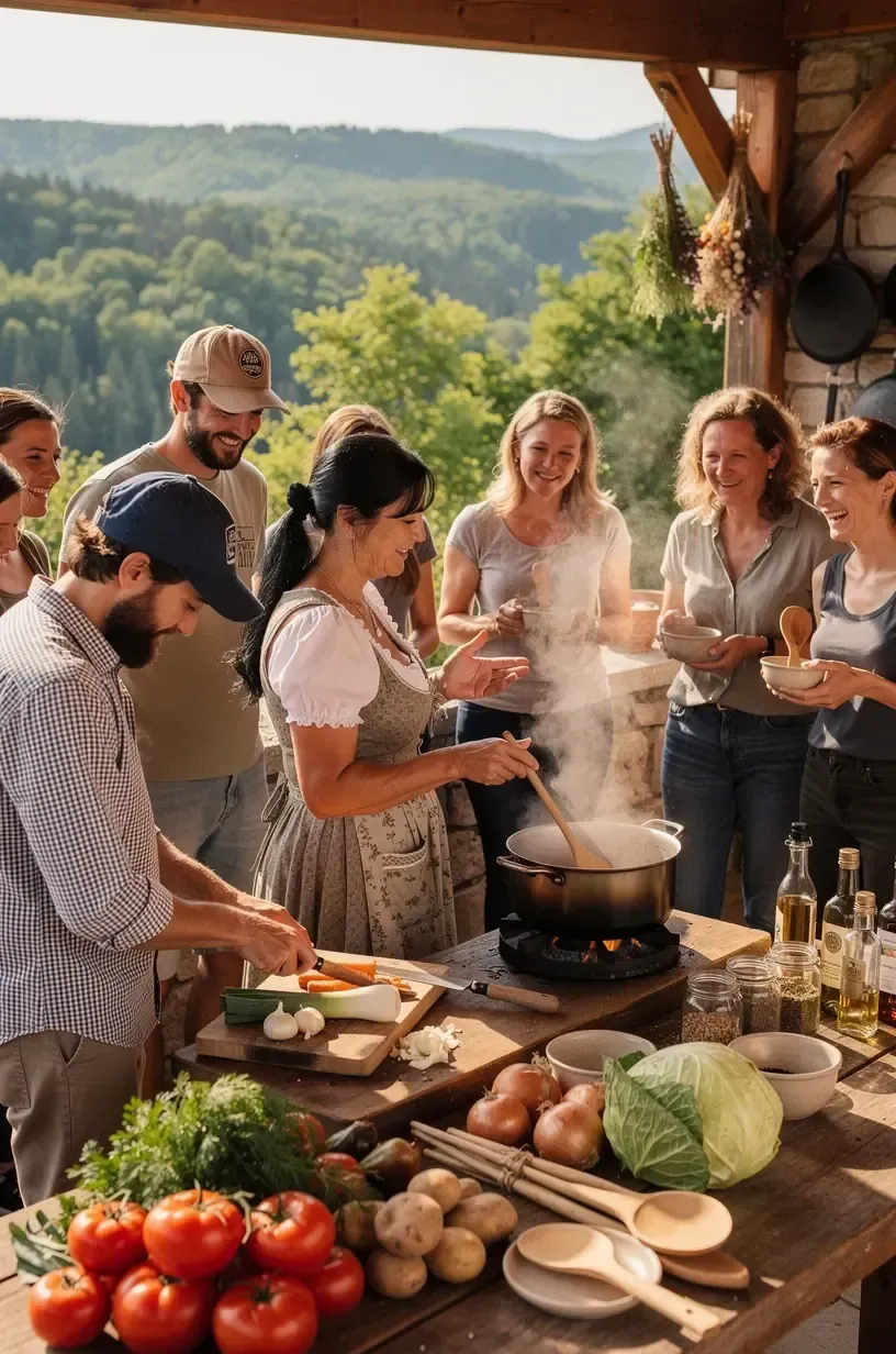 Teilnehmer einer geführten Naturimmersion sitzen im Kreis auf Waldboden, lernen über lokale Flora und Fauna während des Programms eines Waldretreat-Anbieters.